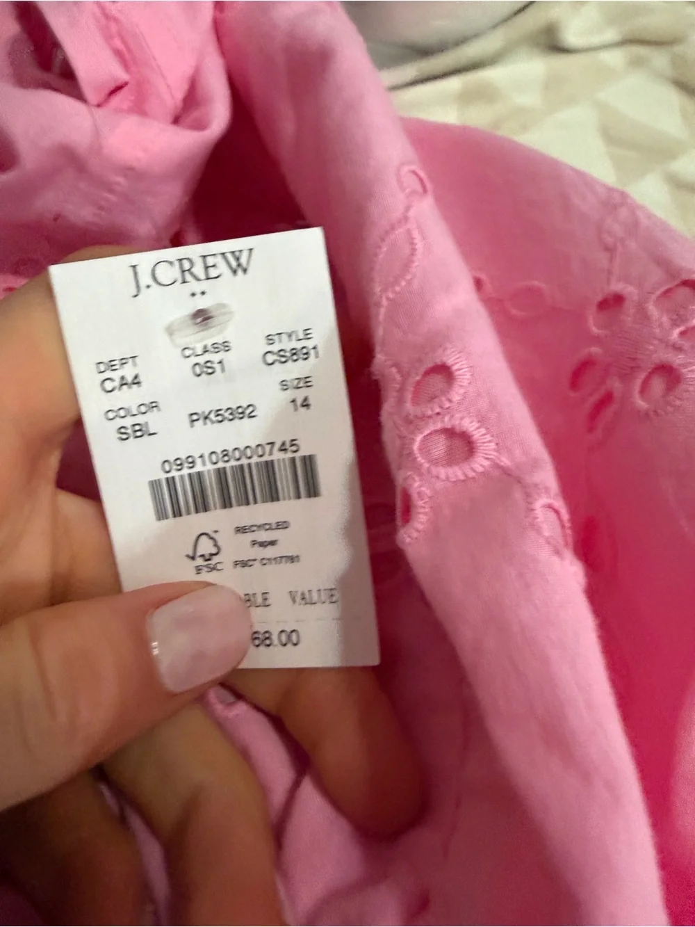 J crew pink Eyelet embroidered midi dress